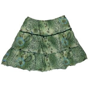 Vtg Y2K Paisley Cotton Skirt Green Size XL 90s Western Artsy Fairy Festival 3373